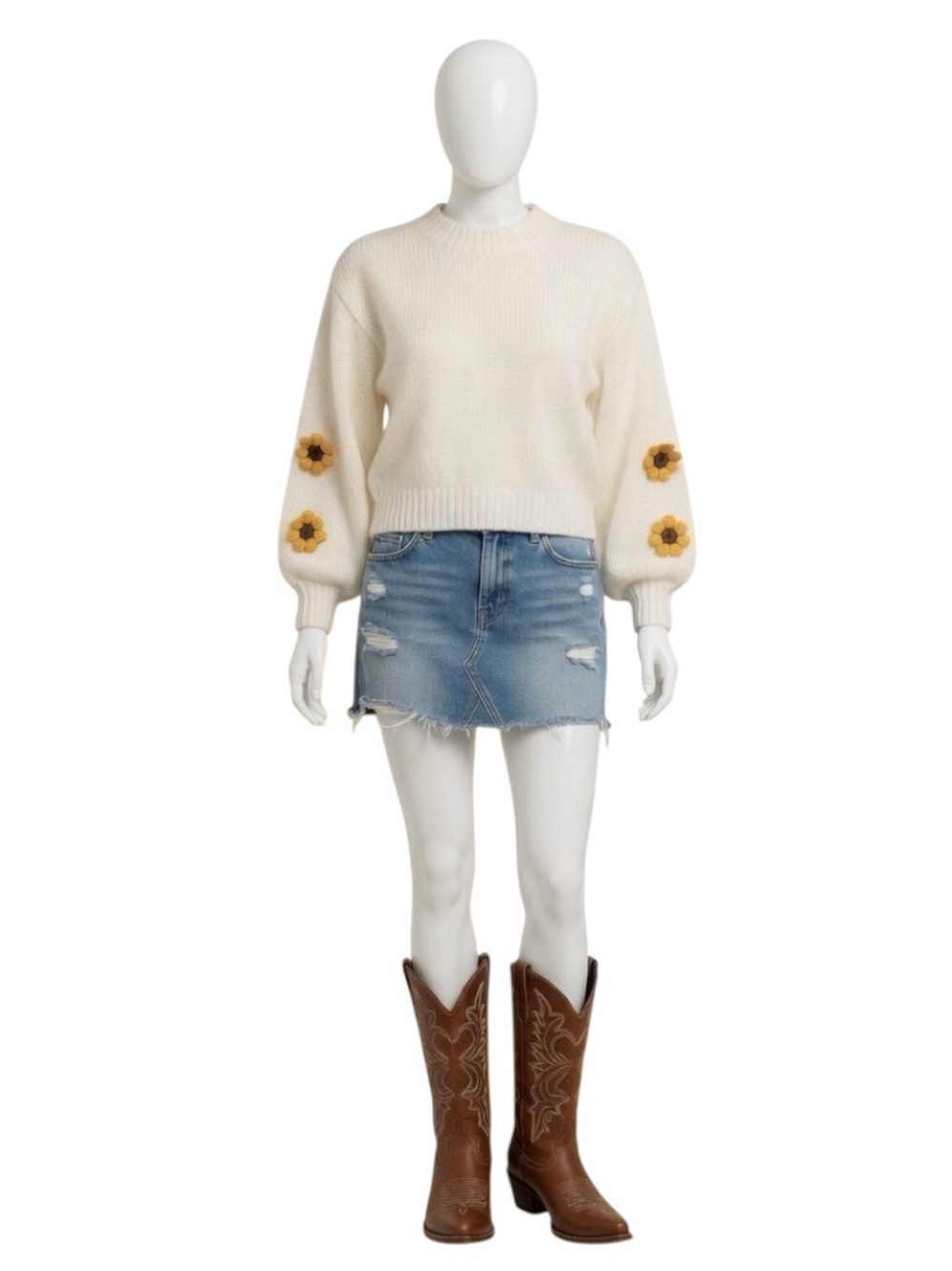 VINE TREE crochet sunflower bubble sleeve sweater S/M M/L combo size